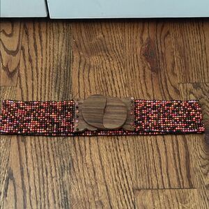 Colorful Beaded Belt with Wooden Buckle